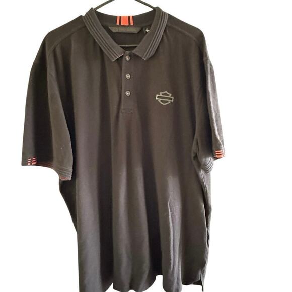 Harley Davidson Men's Black Short Sleeves Collared Button Up Polo Shirt Size 2XL - Picture 1 of 5